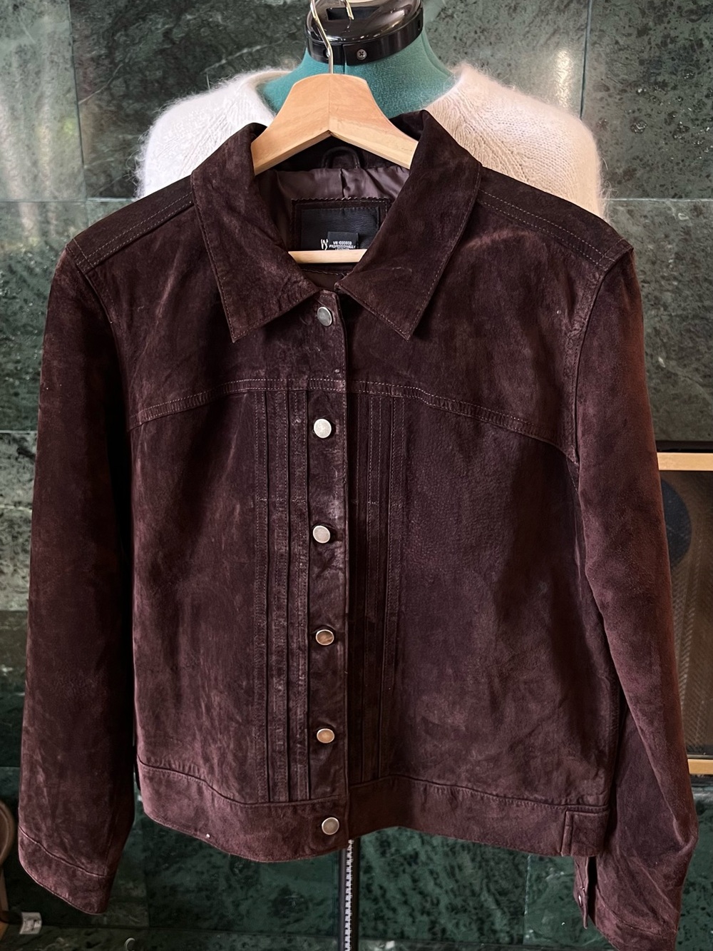 Vintage Mossimo Suede Leather Trucker Jacket Large L Brown Western Boho Flannel